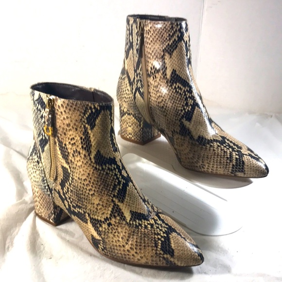 Cole Haan Grand Eva Snakeskin Embossed Leather Ankle Pointy Toe Boots